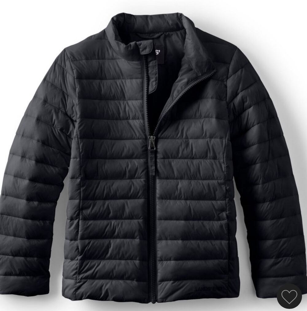 Lands End Kids ThermoPlume Packable Jacket XL 18-20 Black Lightweight Puffer